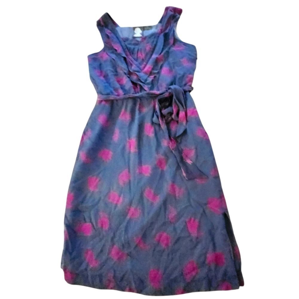 Girls from Savoy Gray and Pink Floating Forsythia Silk Sheath Dress. Sz. 2